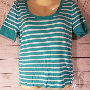 2 for 15 Chaps Striped White/Teal Top